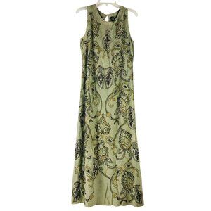Italian Connection Embroidered Green Floral Sleeveless Maxi Sheath Dress Size S